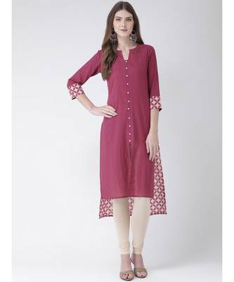 Women's Pink Cotton Straight Kurta 1