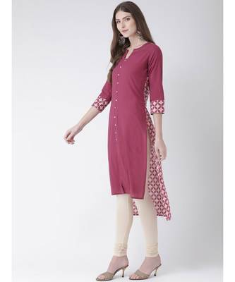 Women's Pink Cotton Straight Kurta 2