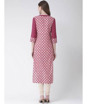 Women's Pink Cotton Straight Kurta 3