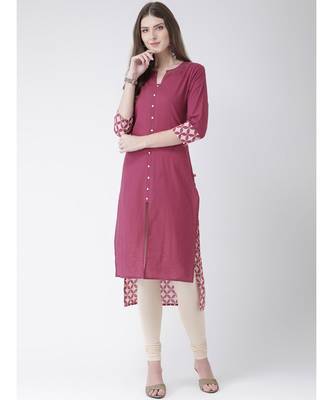 Women's Pink Cotton Straight Kurta 4
