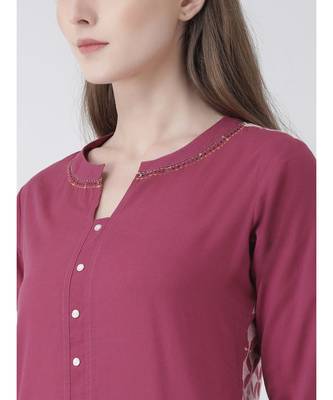 Women's Pink Cotton Straight Kurta 5