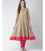 Women's Beige Cotton A-line Kurta