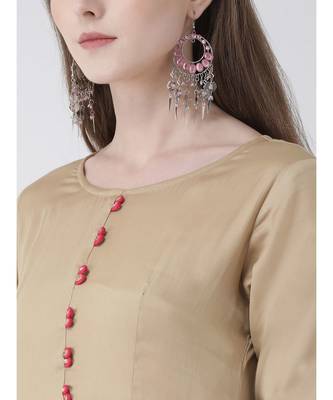 Women's Beige Cotton A-line Kurta 5