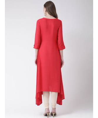 Women's Pink Cotton Silk A-line Kurta 1