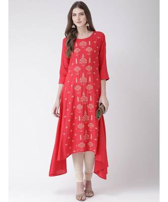 Women's Pink Cotton Silk A-line Kurta 2