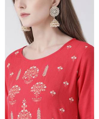 Women's Pink Cotton Silk A-line Kurta 3