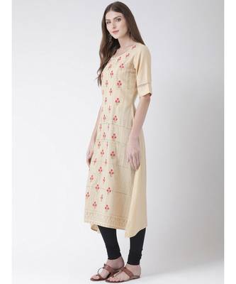 Women's Beige Cotton A-line Kurta 2