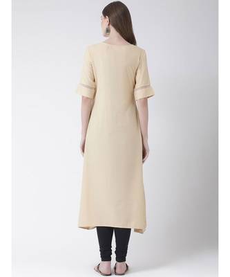 Women's Beige Cotton A-line Kurta 3