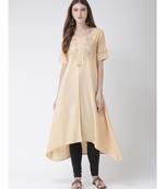 Women's Beige Cotton Silk A-line Kurta