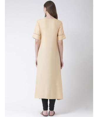 Women's Beige Cotton Silk A-line Kurta 3