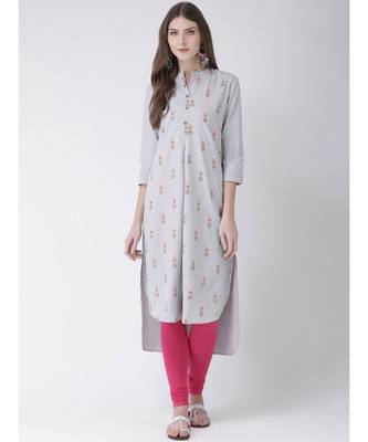 Women's Grey Cotton Straight Kurta 1