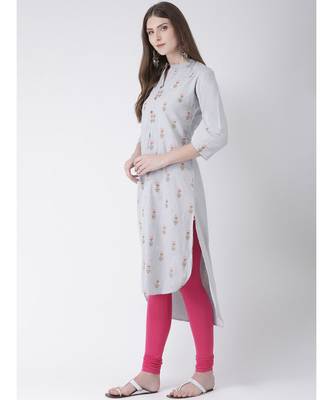 Women's Grey Cotton Straight Kurta 2