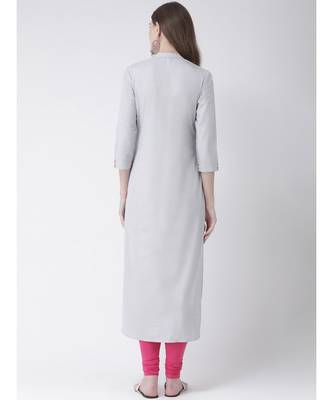 Women's Grey Cotton Straight Kurta 3