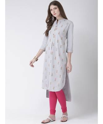 Women's Grey Cotton Straight Kurta 4