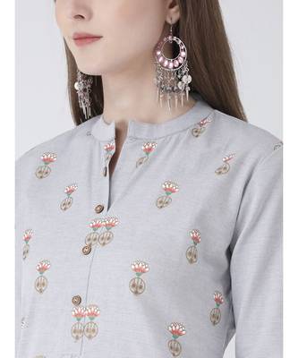 Women's Grey Cotton Straight Kurta 5