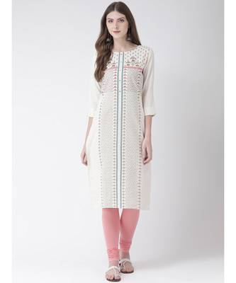 Women's White Cotton Straight Kurta 1