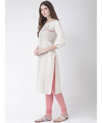 Women's White Cotton Straight Kurta 2