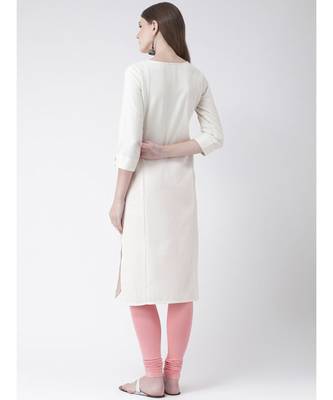 Women's White Cotton Straight Kurta 3