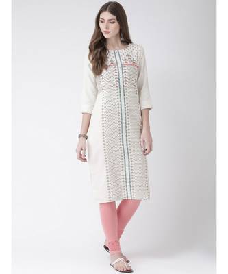 Women's White Cotton Straight Kurta 4