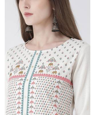 Women's White Cotton Straight Kurta 5