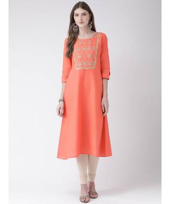 Women's Pink Cotton Silk A-line Kurta 1