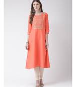 Women's Pink Cotton Silk A-line Kurta