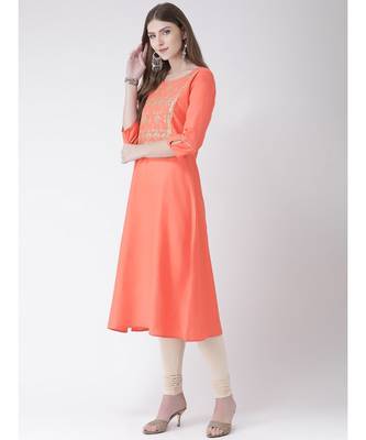 Women's Pink Cotton Silk A-line Kurta 2