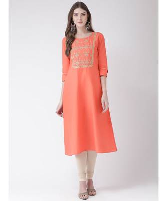 Women's Pink Cotton Silk A-line Kurta 4
