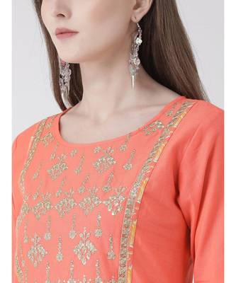 Women's Pink Cotton Silk A-line Kurta 5