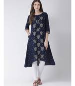Women's  Blue Cotton Silk A-line Kurta