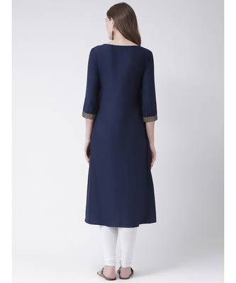 Women's  Blue Cotton Silk A-line Kurta 3