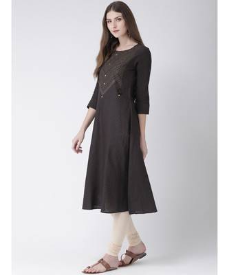 Women's Grey Cotton A-line Kurta 2