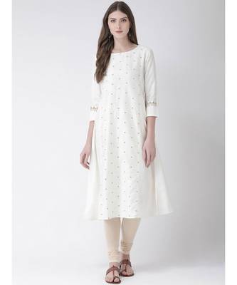 Women's White Cotton Silk A-line Kurta 1