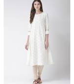 Women's White Cotton Silk A-line Kurta