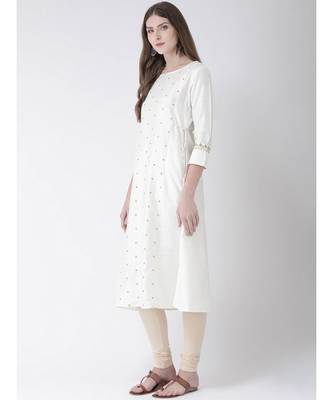 Women's White Cotton Silk A-line Kurta 2