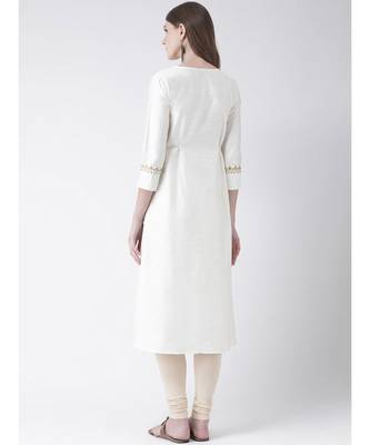 Women's White Cotton Silk A-line Kurta 3