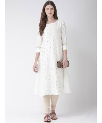 Women's White Cotton Silk A-line Kurta 4