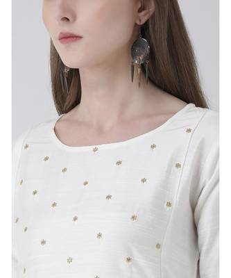 Women's White Cotton Silk A-line Kurta 5