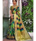 Multicolor Banarasi Pure Silk Checks Jacquard Work Traditional Saree