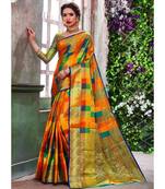 Multicolor Banarasi Pure Silk Checks Jacquard Work Traditional Saree