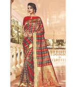 Red SIlk Checks Jacquard Work Traditional Saree
