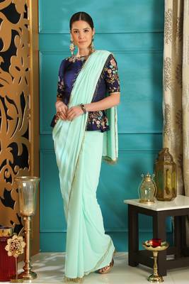 Light Sky Blue Hand Woven Georgette Saree With Blouse 1
