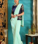 Light Sky Blue Hand Woven Georgette Saree With Blouse
