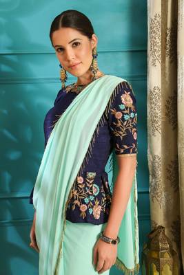 Light Sky Blue Hand Woven Georgette Saree With Blouse 3