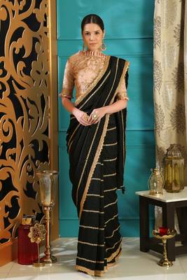Black Embroidered Silk Saree With Blouse 1