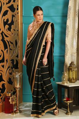 Black Embroidered Silk Saree With Blouse 4