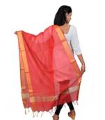 red  Cotton Chanderi Dupatta With Zari Border