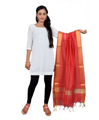 red  Cotton Chanderi Dupatta With Zari Border 2