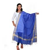 blue  Cotton Chanderi Dupatta With Zari Border