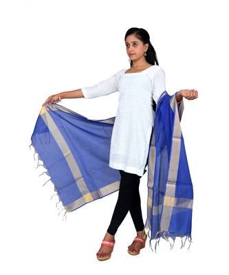 blue  Cotton Chanderi Dupatta With Zari Border 2